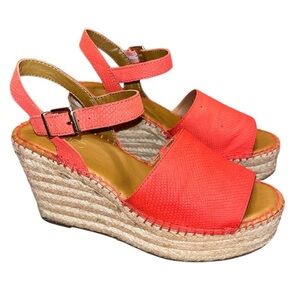 Franco Sarto Tula Platform Espadrille Wedge Sandals Orange Leather Size 7.5